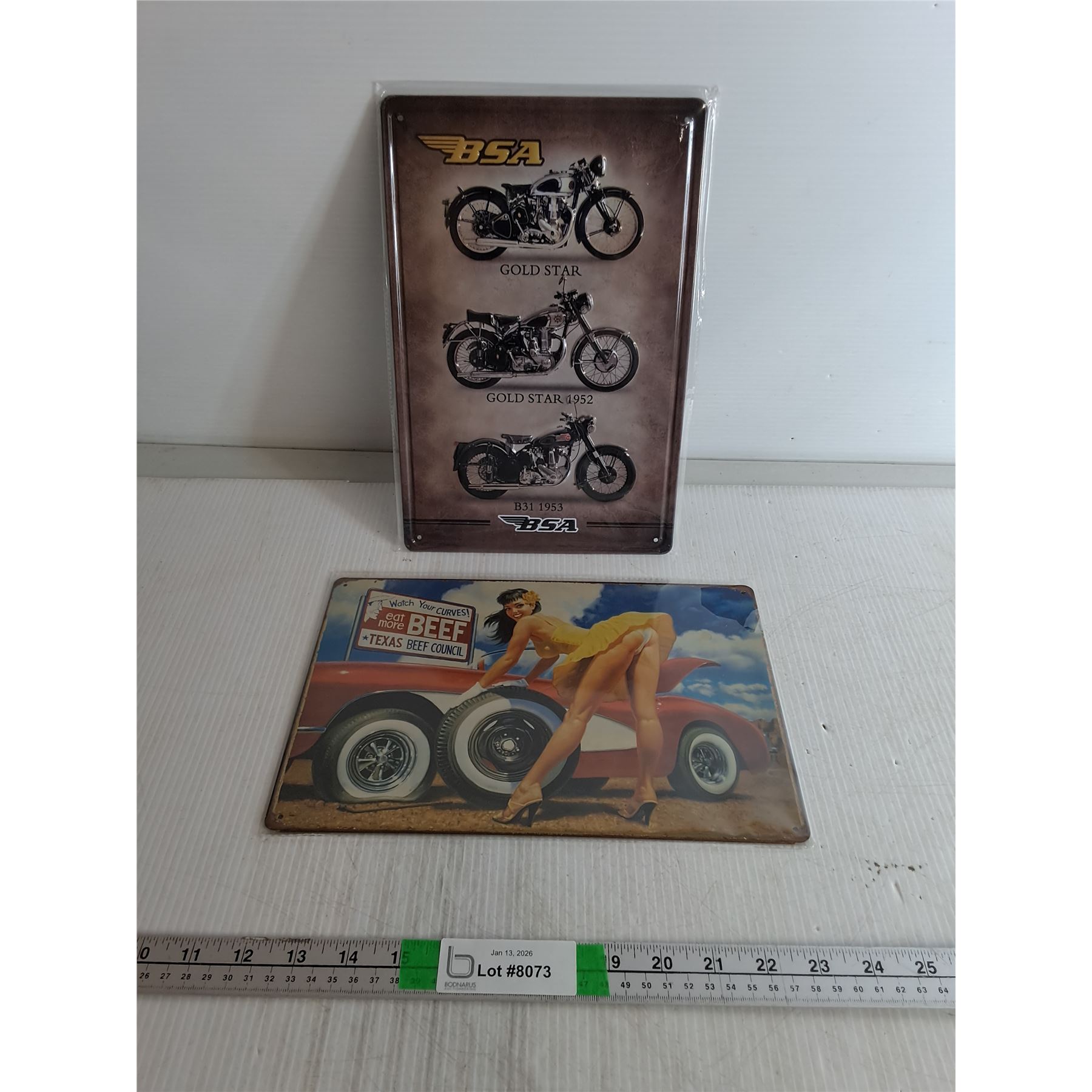 (2) Metal Garage Signs- BSA Motorcycle, 12