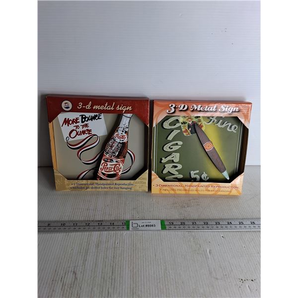 (2) 3-D Metal Sign- Pepsi Cola & Cigars, 9" x9"