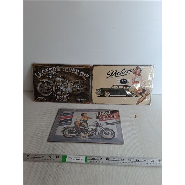 (3) Metal Garage Signs- Motorcycle, 12" x 8"