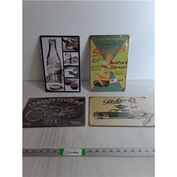 (4) Metal Garage Signs- Coca-Cola, 12" x 8"