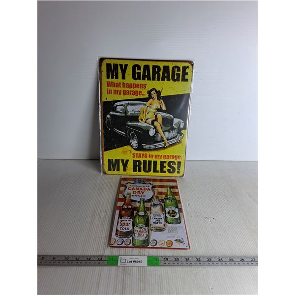 (2) Metal Signs- Garage, 16" x 12"