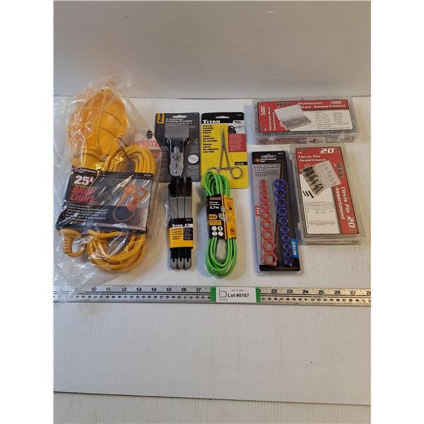 Tool Lot-25' Trouble Light,Rivet Assortment,Clevis Pin Assortment and more