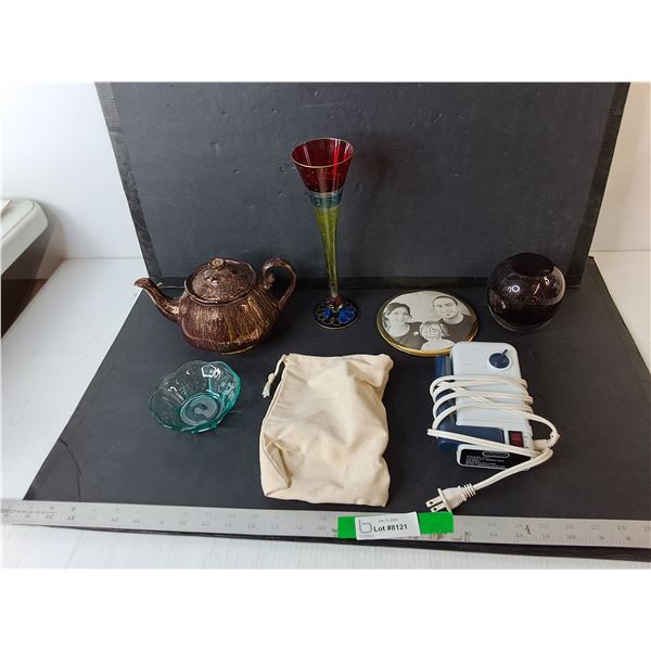 Loving Touch Handheld Steamer- Powers On, Vase 10.75", Ceramic Teapot, Misc.