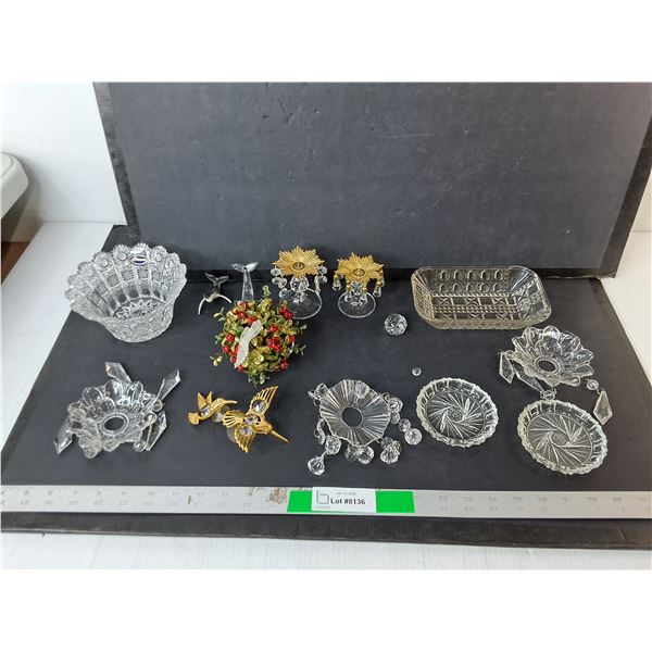 Crystal Bowl, Glass Butter Dish, Candle Holders, Misc.