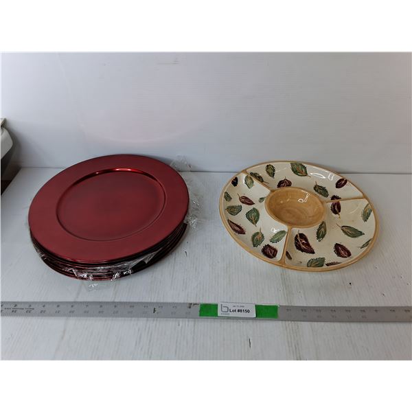 13" Plastic Plates & Divider Ceramic Tray