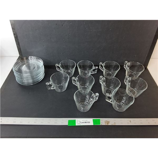 (10) Glass Dessert Plates & Tea Cups
