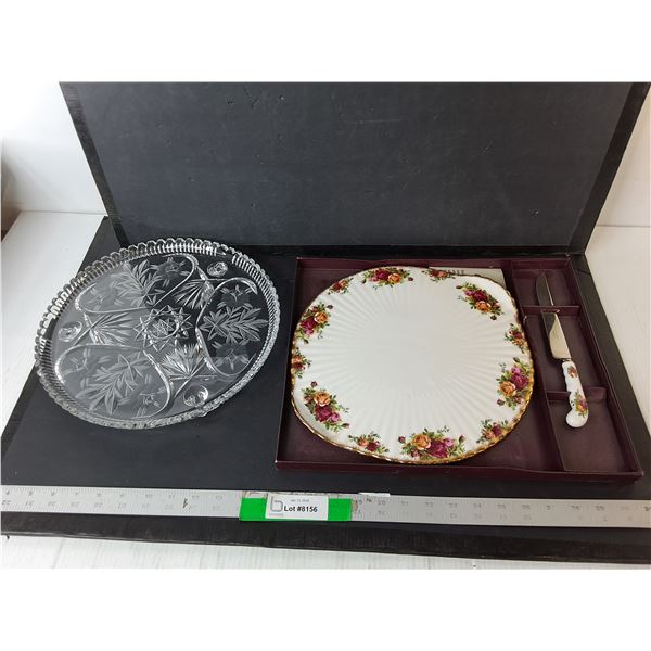 Royal Albert Bone China Tray, Knife & Glass Footed Tray