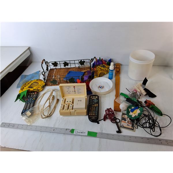 Wooden Back Massager, Travel Outlet Converter, Metal Tray, Misc.