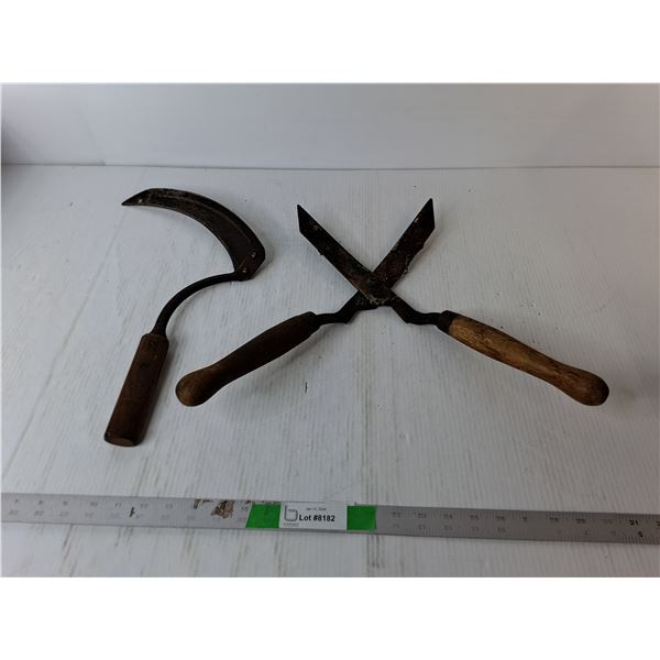Vintage Pruning Shears 19.5"- As Is & Hand Sickle