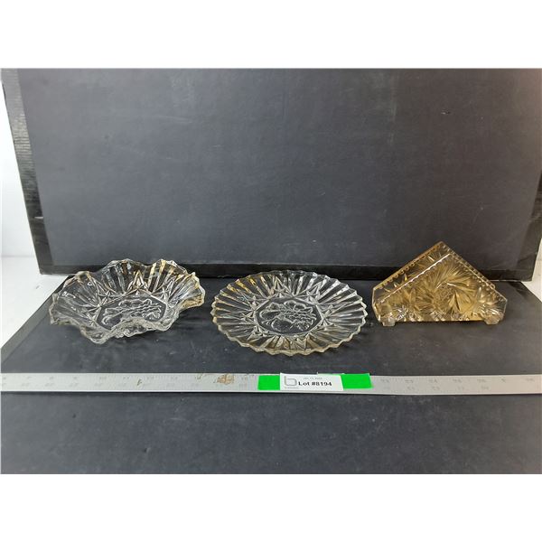 Crystal Napkin Holder, Glass Candy Dish & Plate