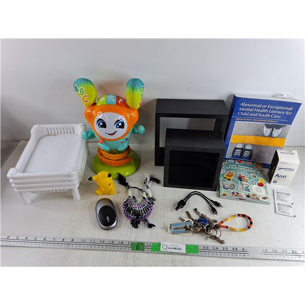 Fisher Price BeatBo Toy - Powers On, As Is, Pikachu Figure, Beaded Necklace, Books, Anti Fog Tissues