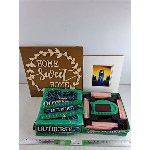 Home Sweet Home Wall Decor 16" x 15 1/2", Framed Wall Art Print 13" x 11", Outburst Game - As Is