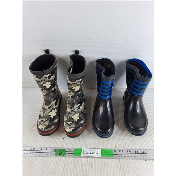(2) Kid's Rubber Boots - Size Y2 & Y1
