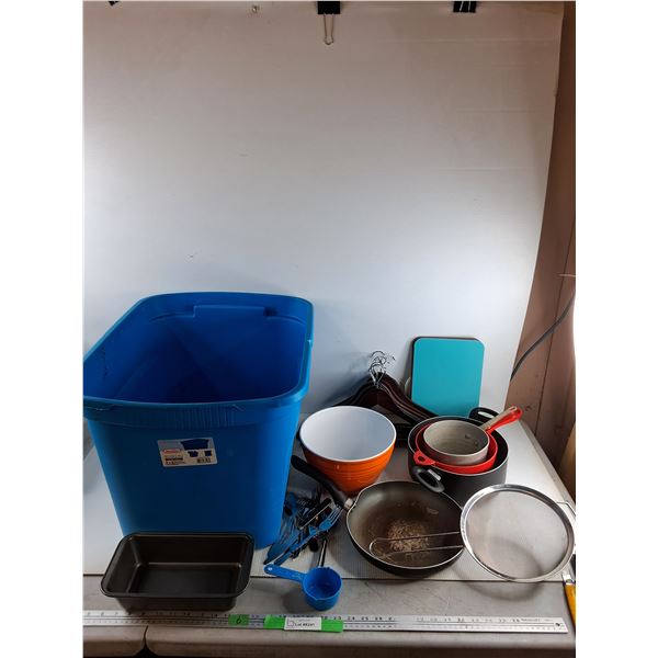 Hangers, Loaf Pan, Plastic Cutting Boards, Frying Pan, Cutlery, Plastic Tote, Pots , Misc