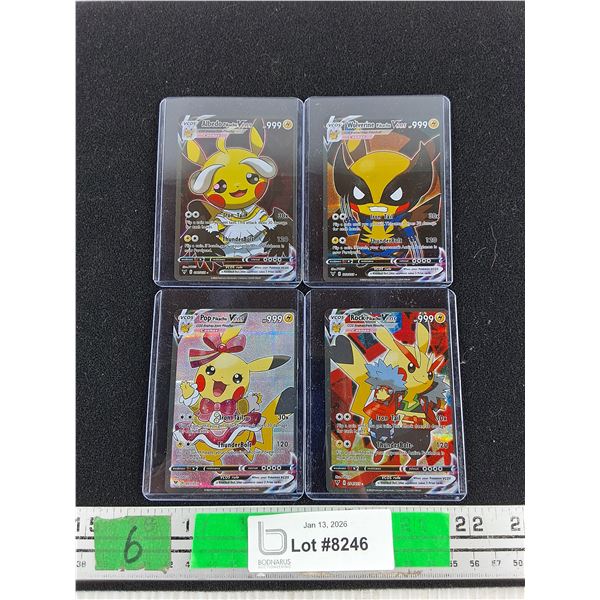(4) Holographic Pokémon Trading Cards - Albedo, Wolverine, Pop & Rock Pikachu