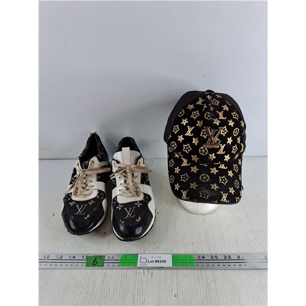 Louis Vuitton Sneakers - 10 1/2" L, Louis Vuitton Cap - CANNOT AUTHENTICATE