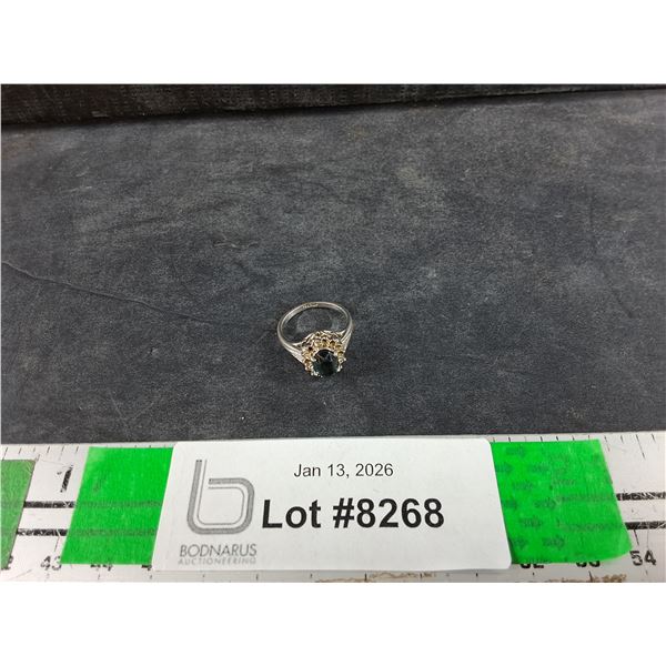 ^Blue Diamond Silver Ring - Size 5, CANNOT AUTHENTICATE