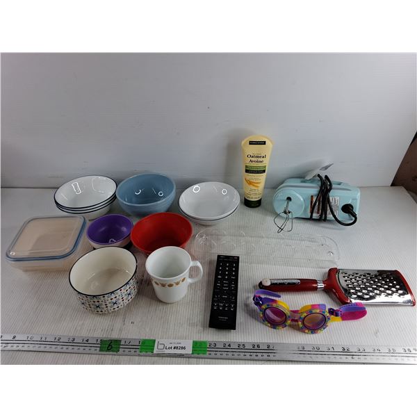 Ceramic & Plastic Bowls, Kitchen Aid Mixer - Powers On, As Is, Cheese Grater, Egg Tray, Mug, Misc