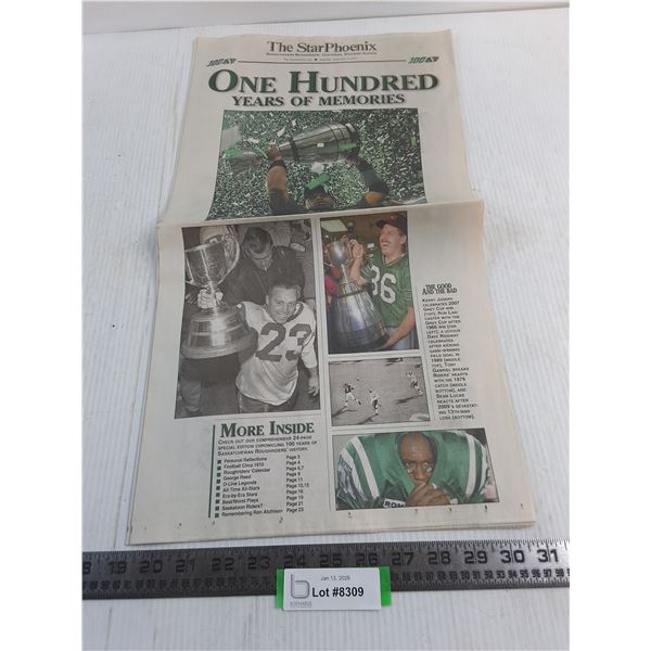 The Star Phoenix September 4,  2010 Newspaper Commemorative Roughriders Edition