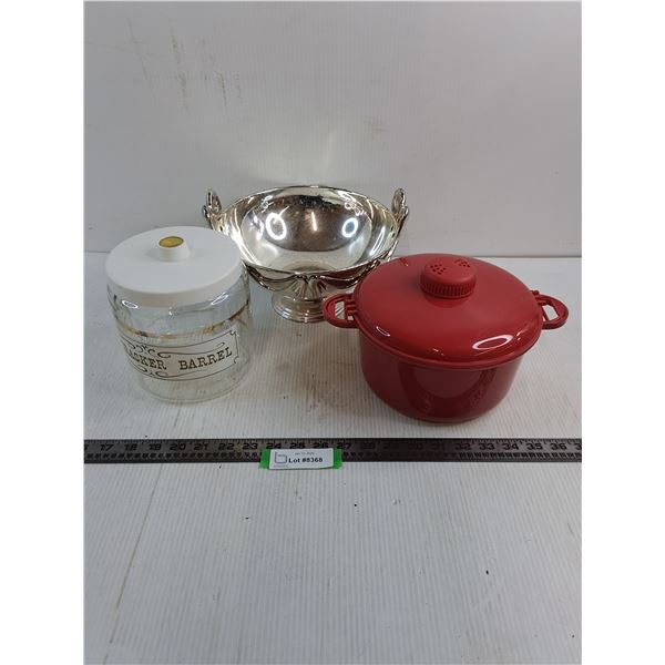 Stainless Steel Fruit Bowl, Cracker Barrel Jar, Microwave Safe Pot