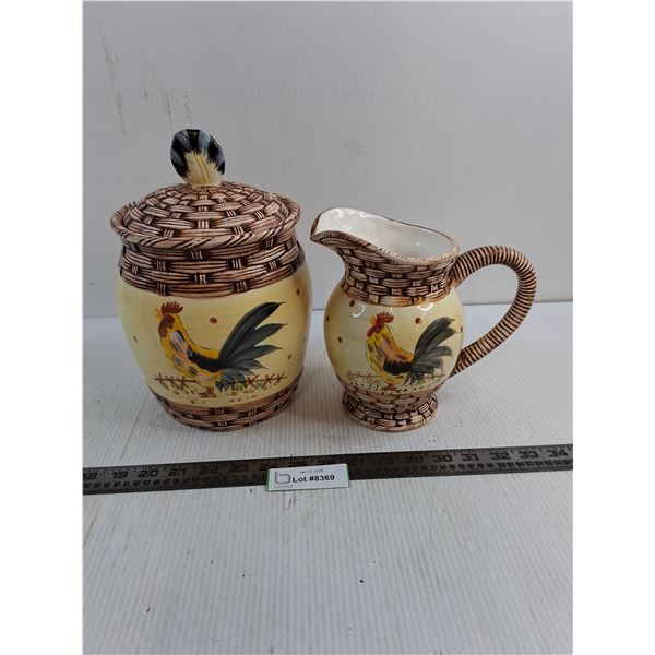 Porcelain Rooster Pitcher & Jar
