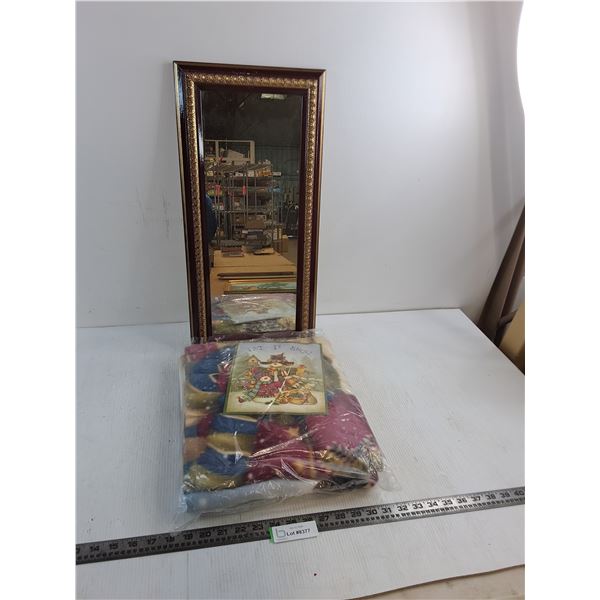 Decorative Wall Mirror 11" x 23", Sealed Snowman Fleece Blanket - Unknown Size