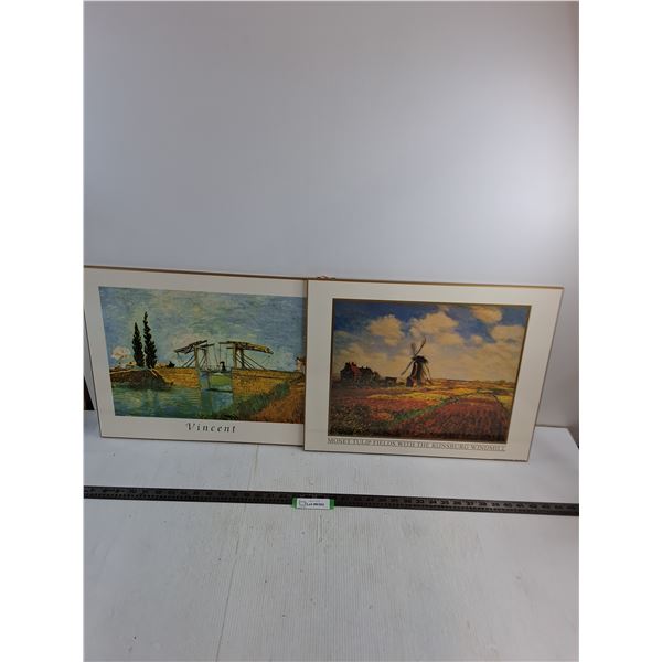 (2) Famous Painting Reproductions on MDF Board 20" x 16" - Van Gogh & Monet