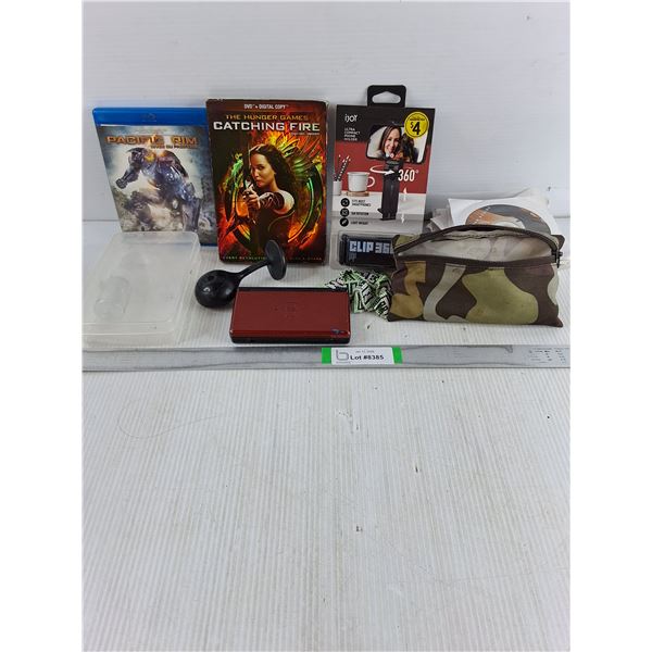 (18) DVD's,Phone Holder,Nintendo DS(as is),Case of pencils and misc.