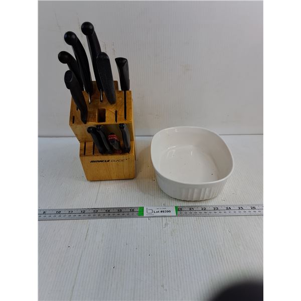 Knife Block containing (10) Knives and Casserole Dish/no lid