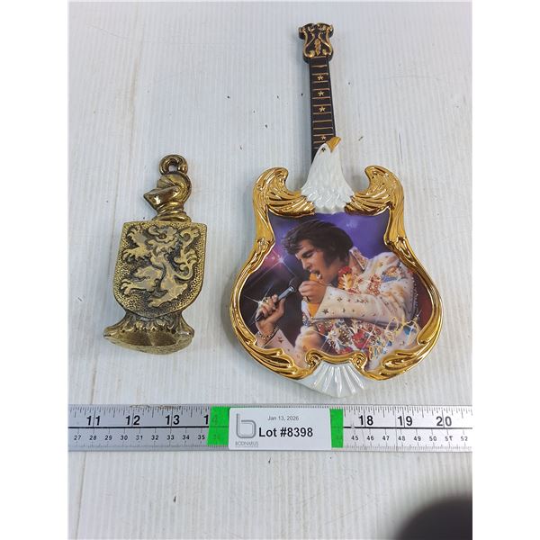 Decorative Elvis Guitar Plate and Vintage Brass Bottle Opener