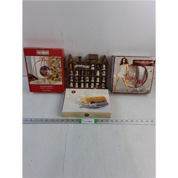 Thimbleville(25 Thimbles),Reindeer Servers,Celine Dion Gift Set and Ornament Holder