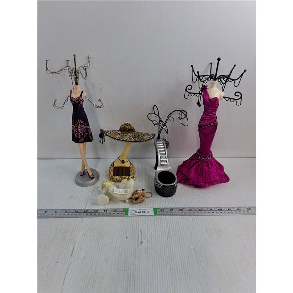 (4) Jewelry Stands with some trinkets