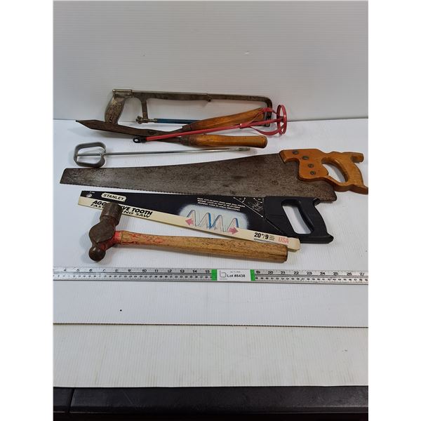 Tool Lot-(2) Hand Saws,(2) Paint Mixers,Hacksaw,Hammer - PICK UP ONLY