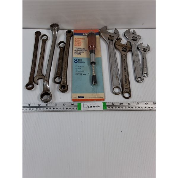 (5) Wrenches,(4) Crescent Wrenches and Spiral Ratchet Screwdriver