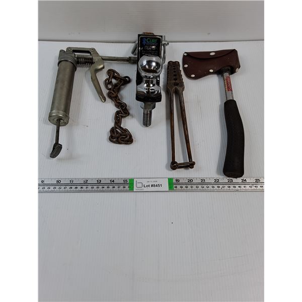 Trailer Hitch with 1 7/8 Ball,Hatchet,Grease Gun,Crimping Pliers,Small Chain