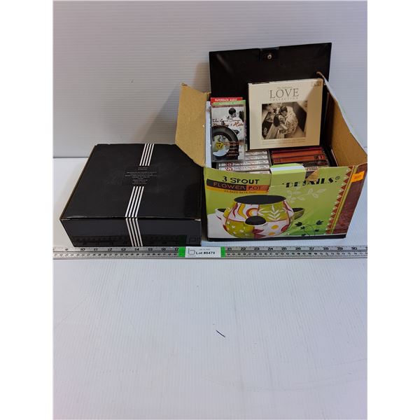 Chess Set (NIB) and Box of Cassettes and CD's