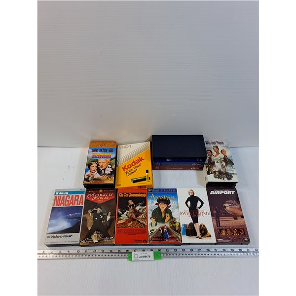 (10) VHS & VHS Cleaner: Anastasia, Airport, Ten Commandments, Misc
