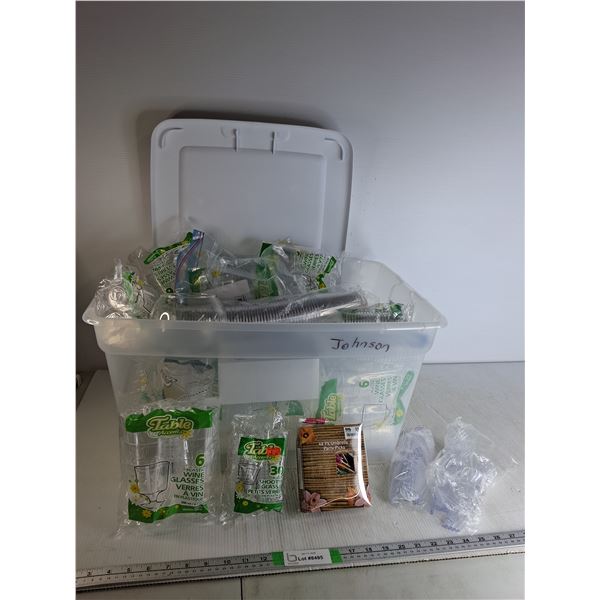 Tub Of Various Plastic Cups & Cutlery - PICK UP ONLY