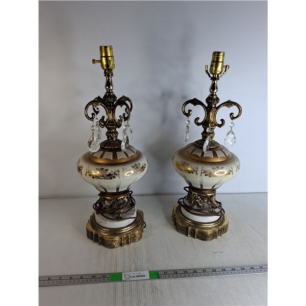 (2) Vintage Brass With Glass Design Table Lamps- As Is - PICK UP ONLY