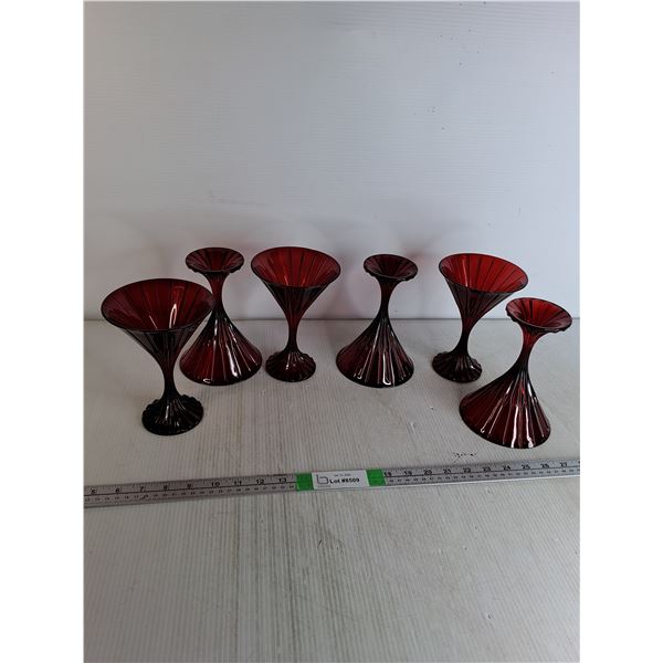 (6) Red Glass Martini Glasses
