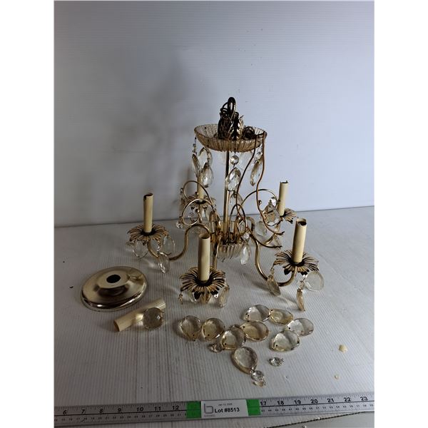 Vintage Metal Chandelier With Plastic Crystal Design-As Is - PICK UP ONLY