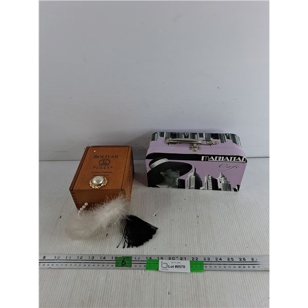 Manhattan Cafe Lunch Box 10" x 4" x 5", Bolivar Fuerte Cuban Corona Wooden Cigar Box