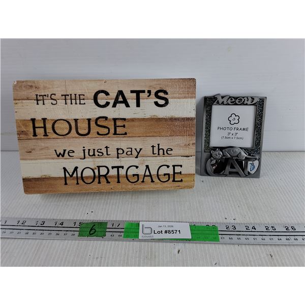 Wooden Wall Decor 10" x 6" x 2", Meow Photo Frame