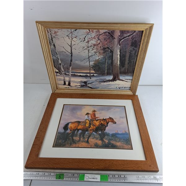 (2) Wooden Framed Wall Art Prints 23" x 19", 20" x 16"