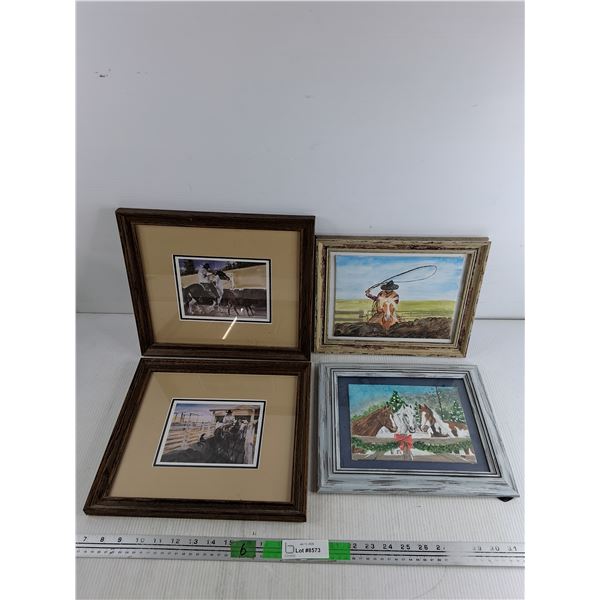(4) Framed Wall Art Prints & Paintings - 12" x 10 1/2", 13" x 11 1/2"