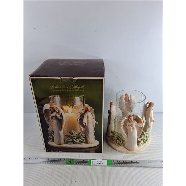 Christmas Angels Hand Painted Hurricane Candle Holder