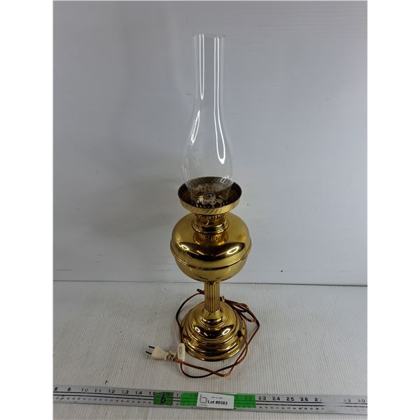 Vintage Brass Electric Table Lamp w/Glass Shade - As Is, No Bulb, 23" - PICK UP