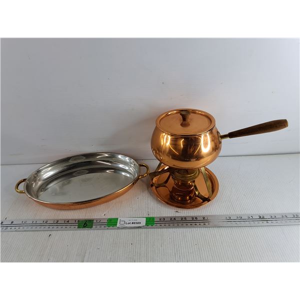 Copper Fondue Set, Copper Oval Serving Pan 12" x 8"
