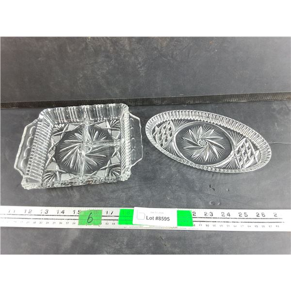 Oval Crystal Serving Tray 8 1/2" x 5", Divided Crystal Serving Tray 7" x 8 1/2"