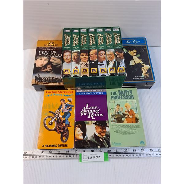 (6) VHS: Upstairs Downstairs, Nutty Professor, Jane Eyre, Misc